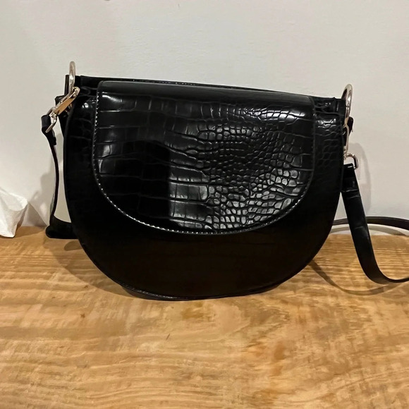 ZARA Womens black leather handbag or crossbody croco embossed NWOT - Picture 2 of 5